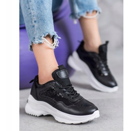 SHELOVET Fashionable Sneakers With Sequins black 2