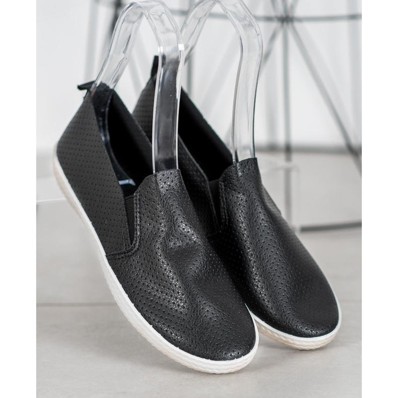 SHELOVET Openwork Black Slipons 1