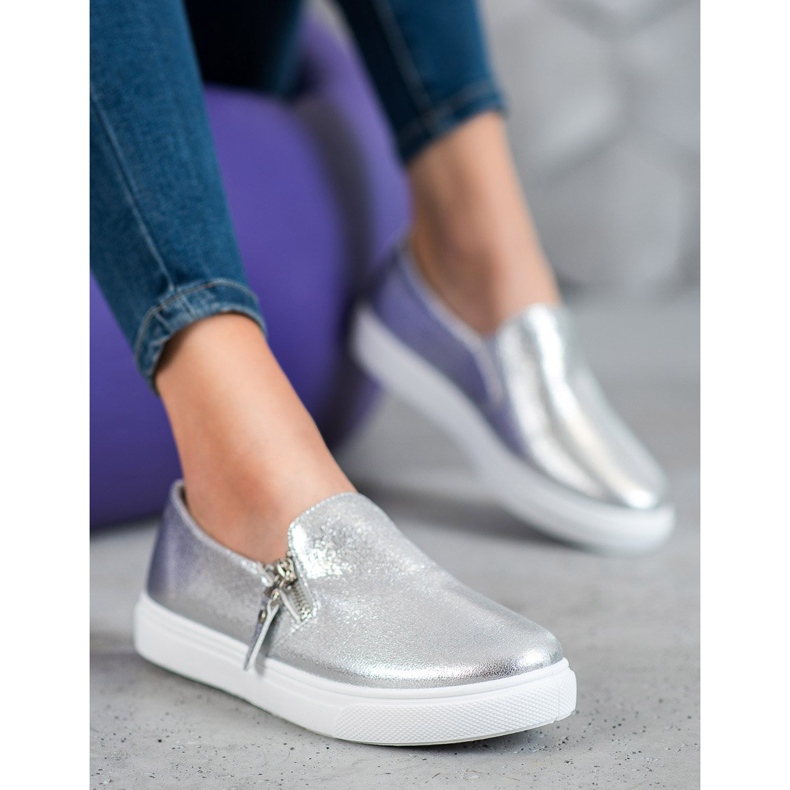 SHELOVET Silver Slipons With A Zipper grey 2