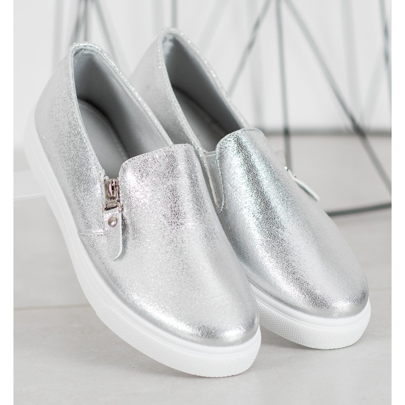 SHELOVET Silver Slipons With A Zipper grey 1