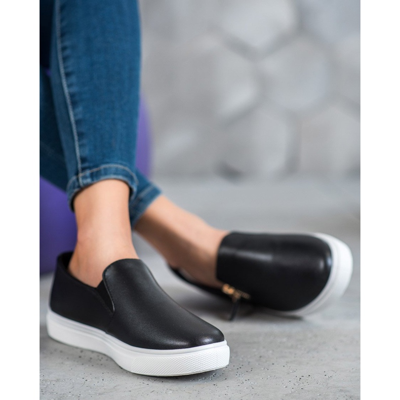 SHELOVET Black Slipons With A Zipper 2