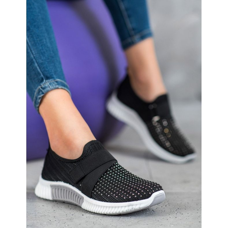 SHELOVET Black Slipons With Crystals 1