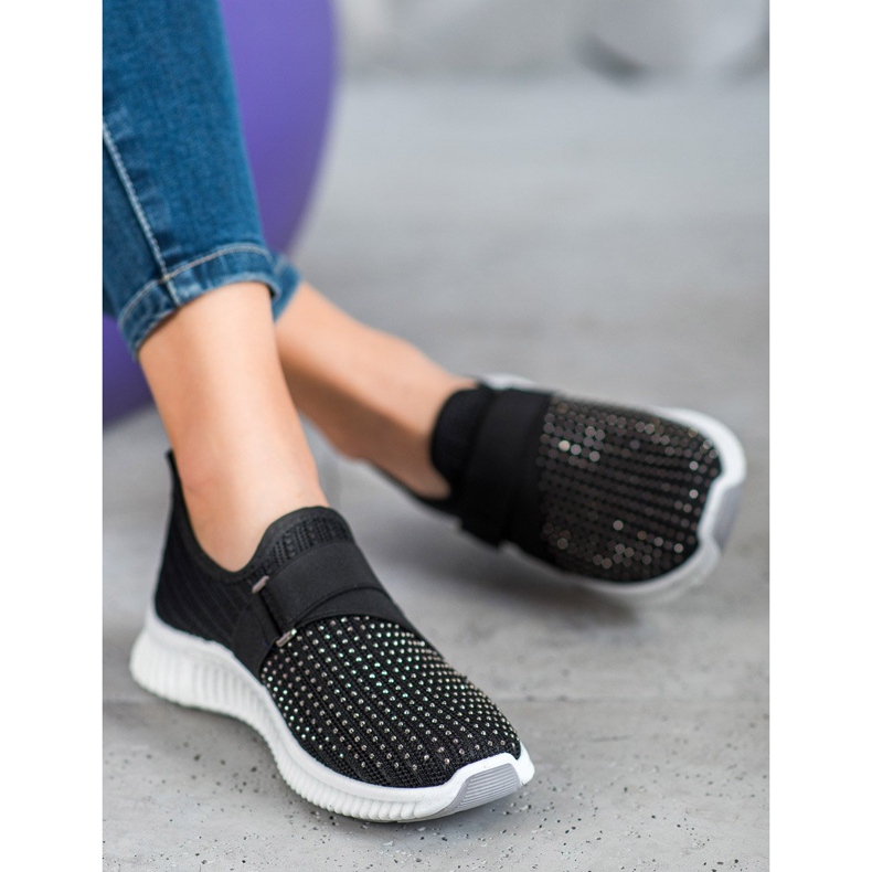 SHELOVET Black Slipons With Crystals 2