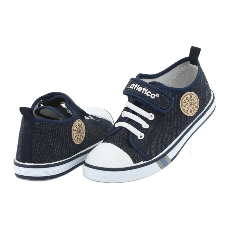 Sneakers with leather insert Atletico navy blue jeans BSM029 4