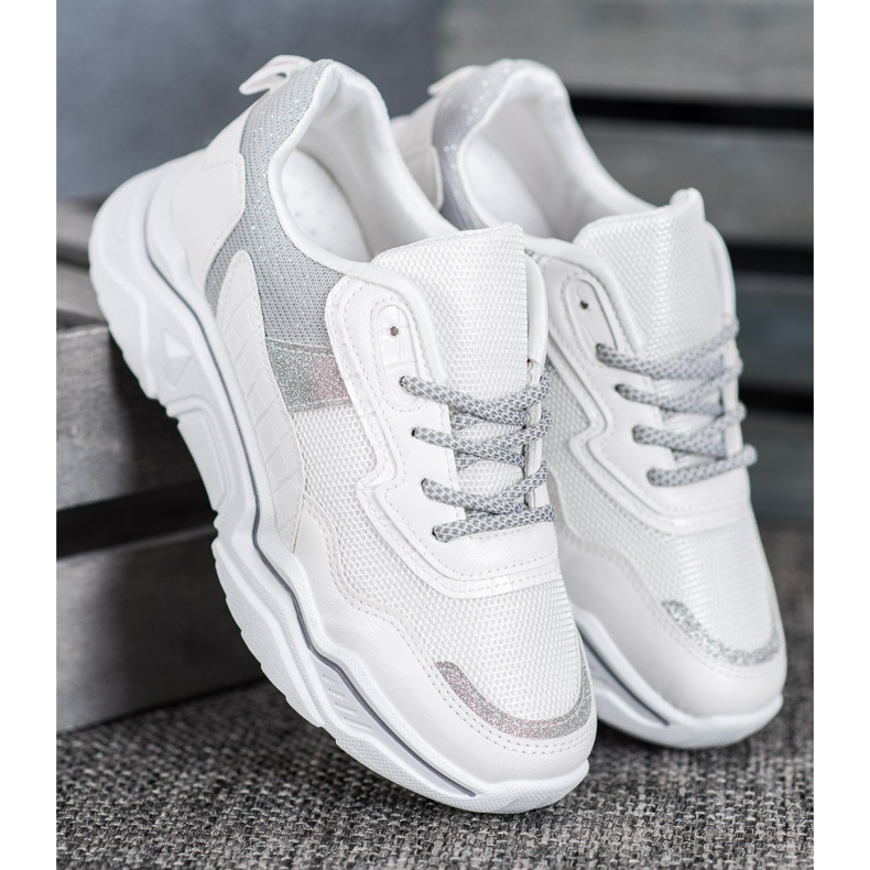 SHELOVET Sneakers On The Platform With Glitter white 2