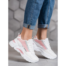 SHELOVET Stylish Sneakers With Glitter white pink 2