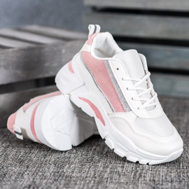 SHELOVET Stylish Sneakers With Glitter white pink 1