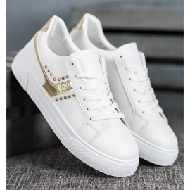 SHELOVET Tied Shoes With Golden Ornament white 1 SHELOVET Tied Shoes With Golden Ornament white 1