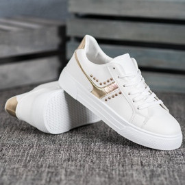SHELOVET Tied Shoes With Golden Ornament white 2