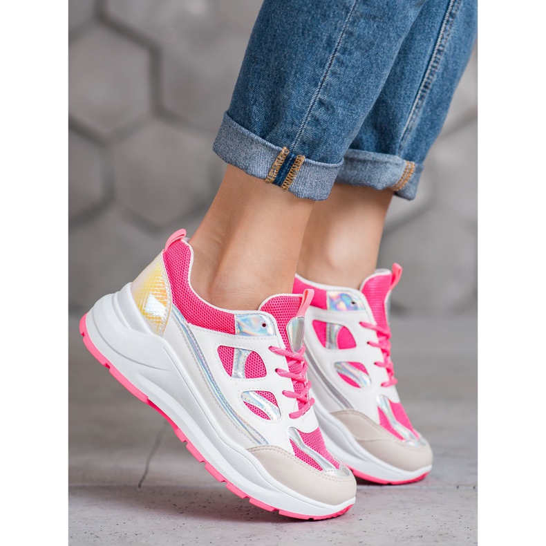 SHELOVET Comfortable Sneakers With Mesh white pink 1