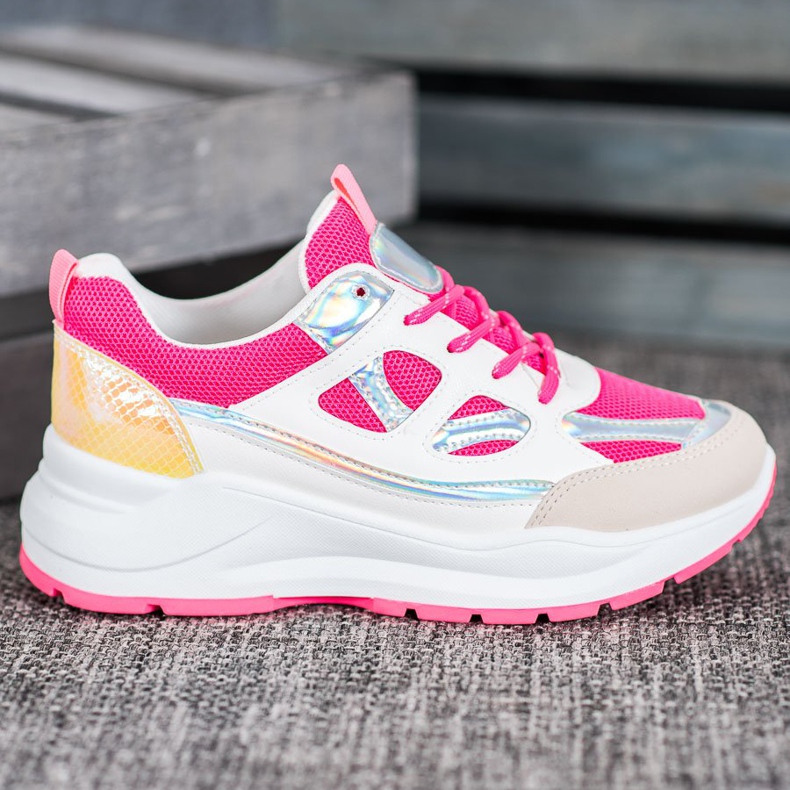 SHELOVET Comfortable Sneakers With Mesh white pink 2