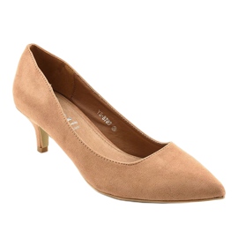 Brown pumps on the YS-8703 heel beige golden 1