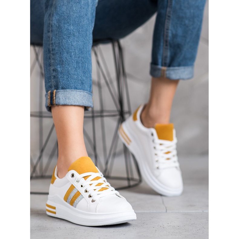 SHELOVET Sports Shoes On The Platform white yellow 1 SHELOVET Sports Shoes On The Platform white yellow 1