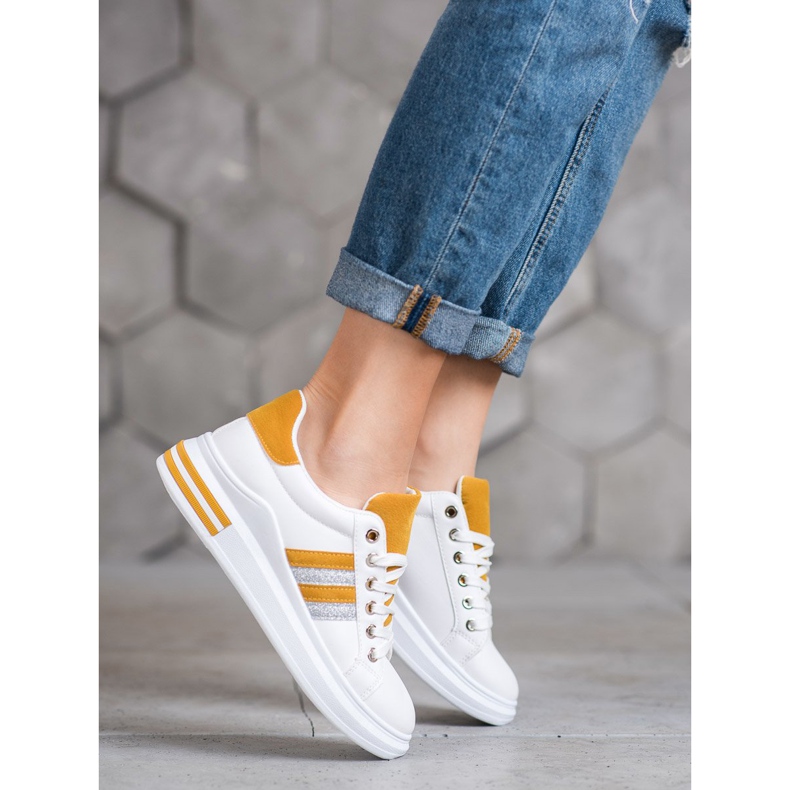 SHELOVET Sports Shoes On The Platform white yellow 2 SHELOVET Sports Shoes On The Platform white yellow 2