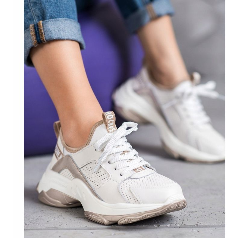 Goodin Openwork Leather Sneakers white yellow 1