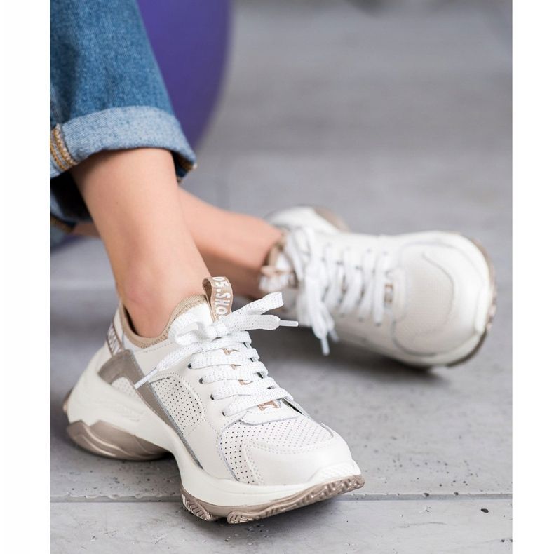 Goodin Openwork Leather Sneakers white yellow 2