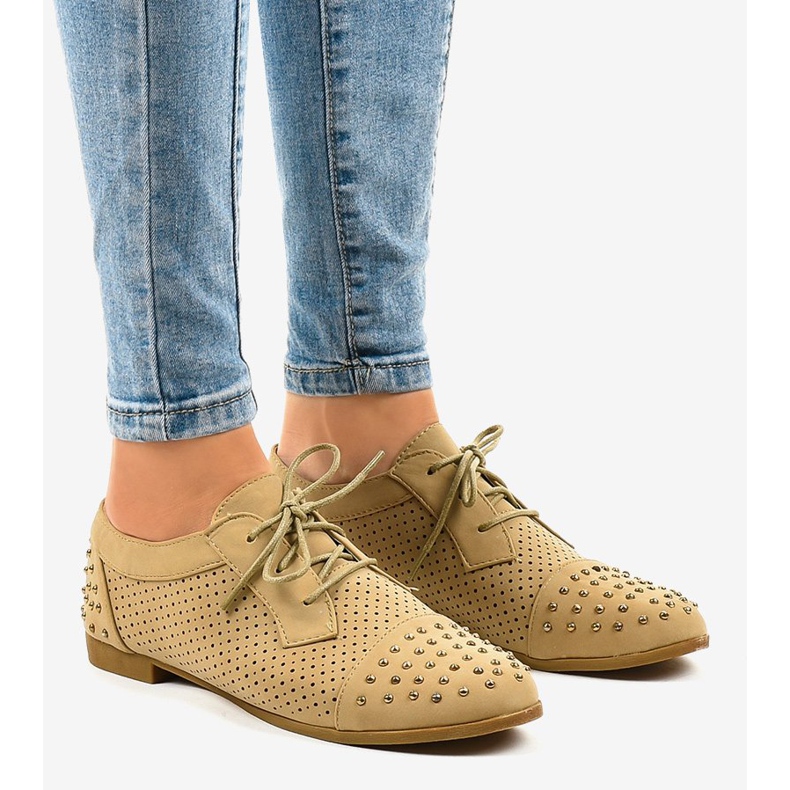 Beige openwork shoes with studs MJ1125 1
