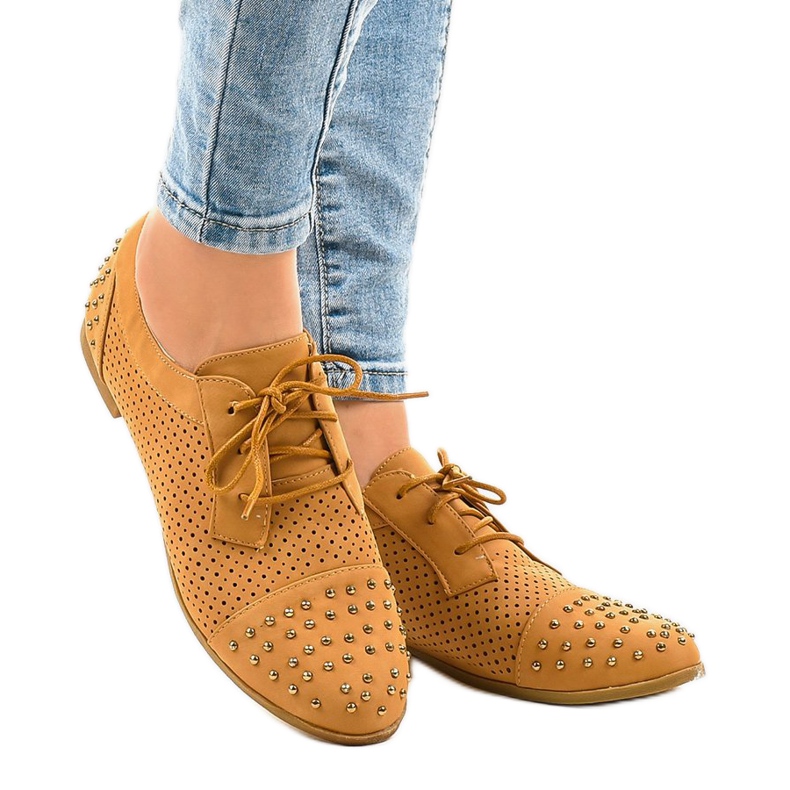 Brown openwork shoes with studs MJ1125 2