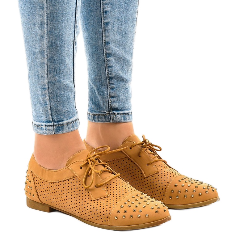 Brown openwork shoes with studs MJ1125 1