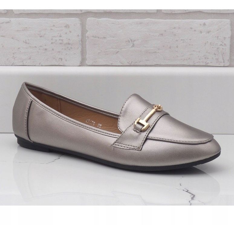 Silver eco-leather ballerina loafers 9F176 grey 1
