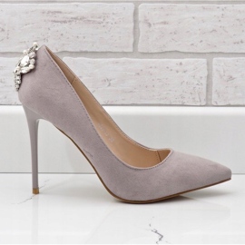 Gray classic heels with cubic zirconia 9229-13 grey 2