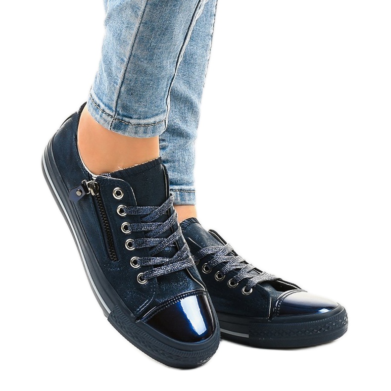 Navy blue shiny sneakers TL-64 2