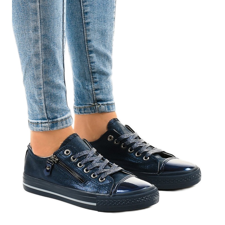 Navy blue shiny sneakers TL-64 1