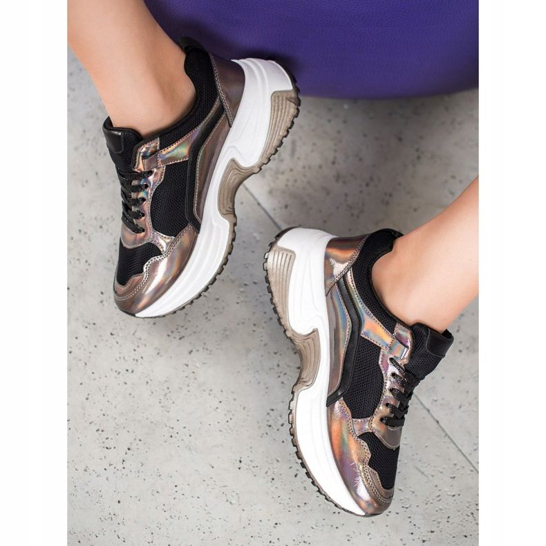 SHELOVET Fashion Sneakers With Holo Effect brown black 1 SHELOVET Fashion Sneakers With Holo Effect brown black 1
