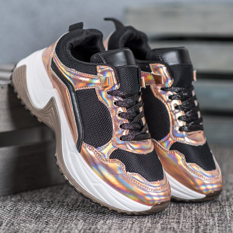 SHELOVET Fashion Sneakers With Holo Effect black yellow 2 SHELOVET Fashion Sneakers With Holo Effect black yellow 2