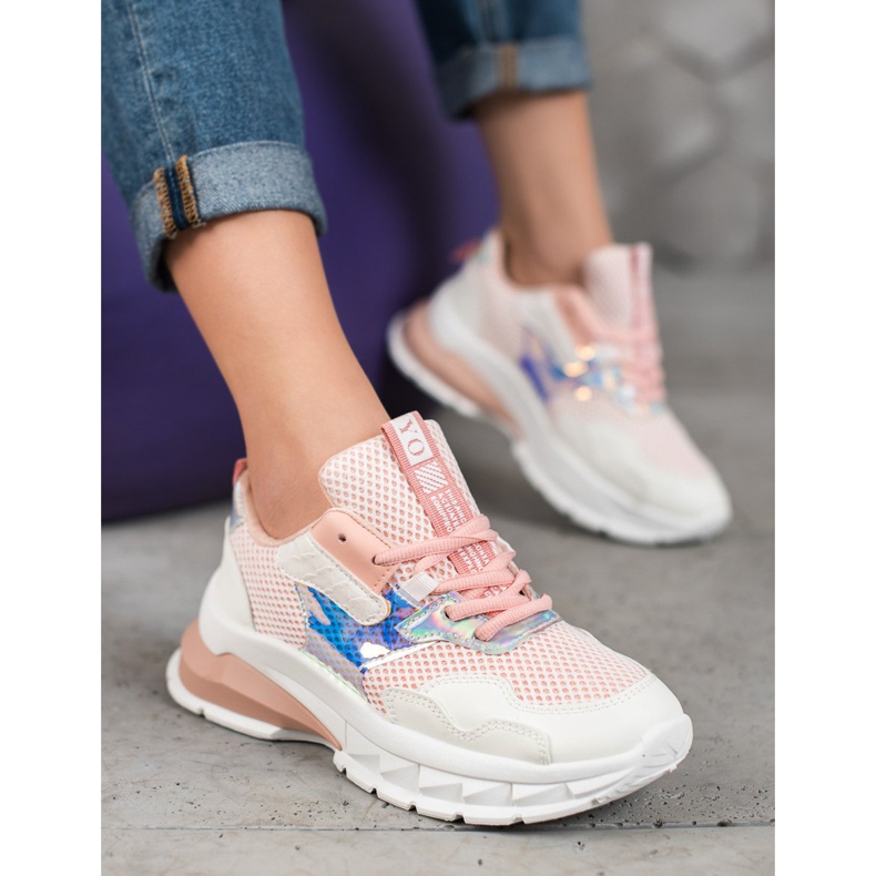 SHELOVET Sneakers With Mesh white pink 1