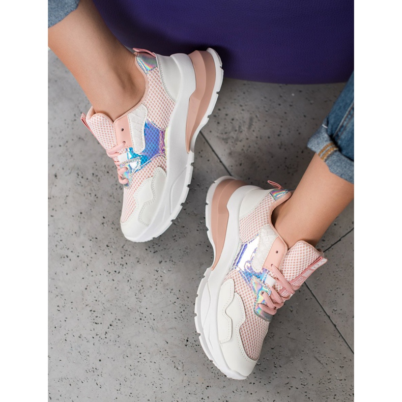 SHELOVET Sneakers With Mesh white pink 2