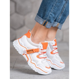 SHELOVET Women's Fashion Sneakers white orange 1 SHELOVET Women's Fashion Sneakers white orange 1