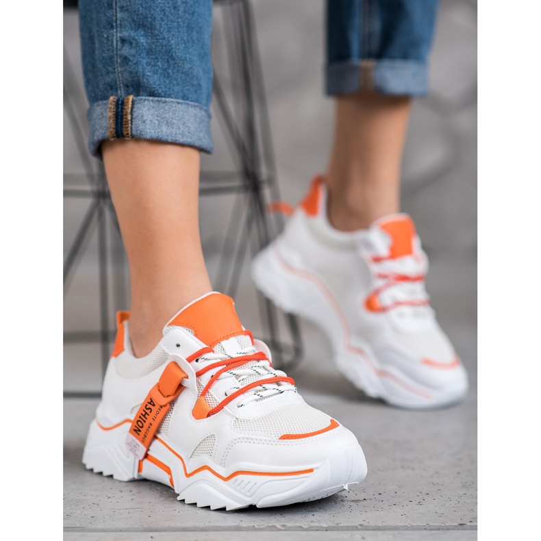 SHELOVET Women's Fashion Sneakers white orange 2 SHELOVET Women's Fashion Sneakers white orange 2