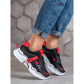 SHELOVET Women's Fashion Sneakers black red 1