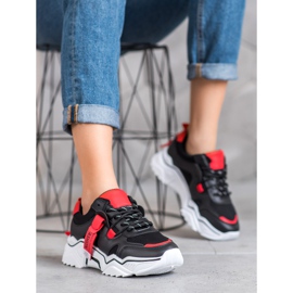 SHELOVET Women's Fashion Sneakers black red 2