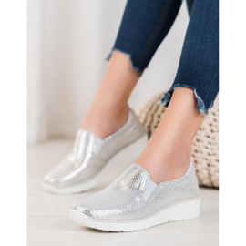 Filippo Silver Slipons On A Wedge grey 1