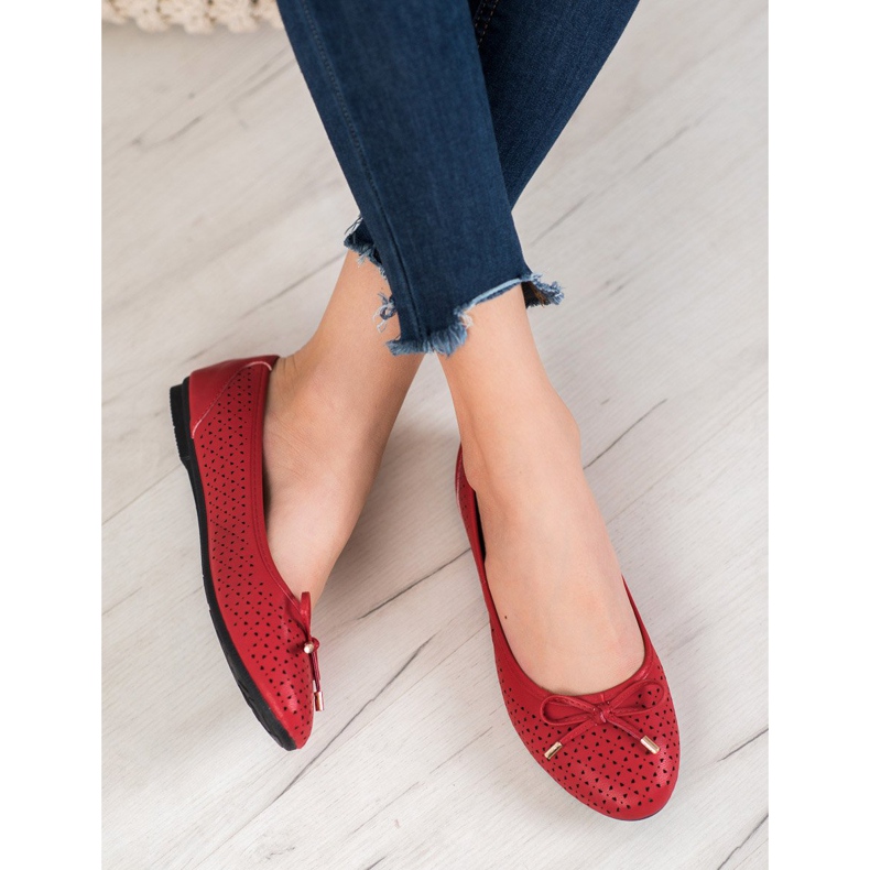 SHELOVET Openwork Ballerina With Eco Leather red 1