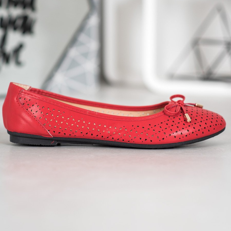 SHELOVET Openwork Ballerina With Eco Leather red 2
