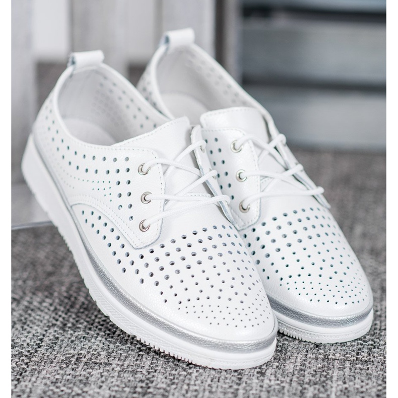 Filippo Openwork leather boots white grey 2