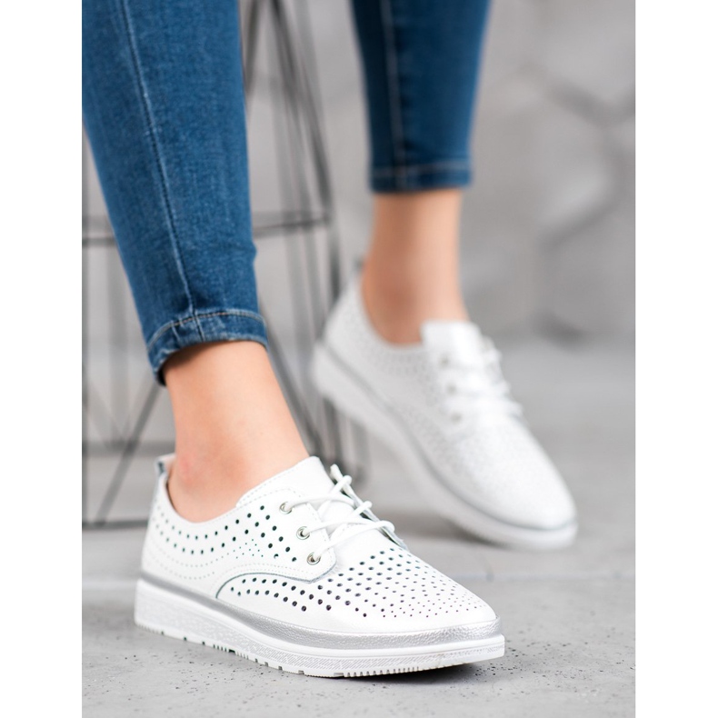 Filippo Openwork leather boots white grey 1