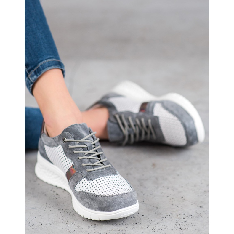 Filippo Leather shoes with a holo effect white grey 1