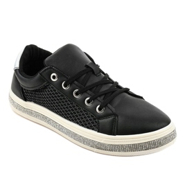 Black sneakers decorated with zircons 1153-Y grey 1