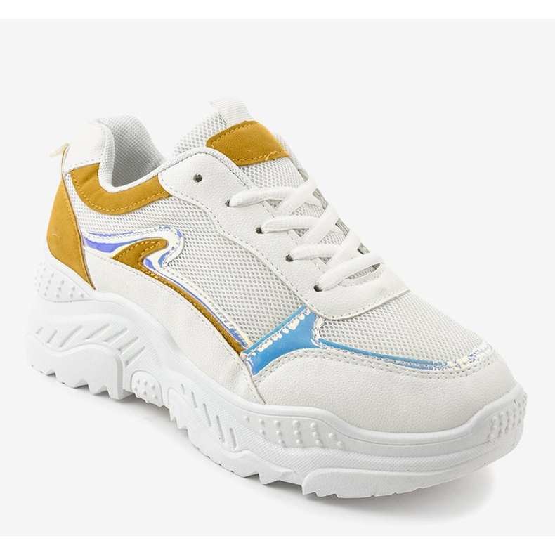 White sports sneakers with yellow inserts 878 1