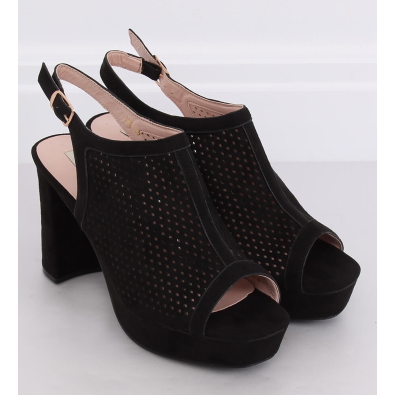 Black openwork high-heeled sandals 9R82 Black 1