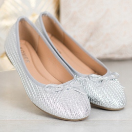 SHELOVET Braided Silver Ballerinas 2