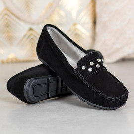 Filippo Leather Loafers With Pearls black 1