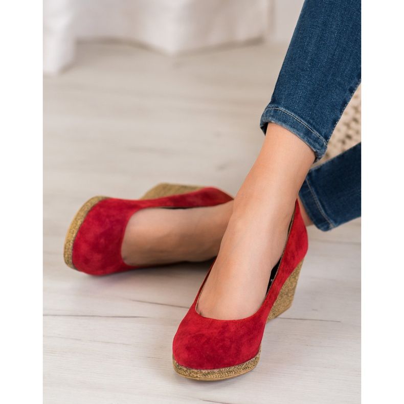 Filippo Leather Wedge Pumps red 1