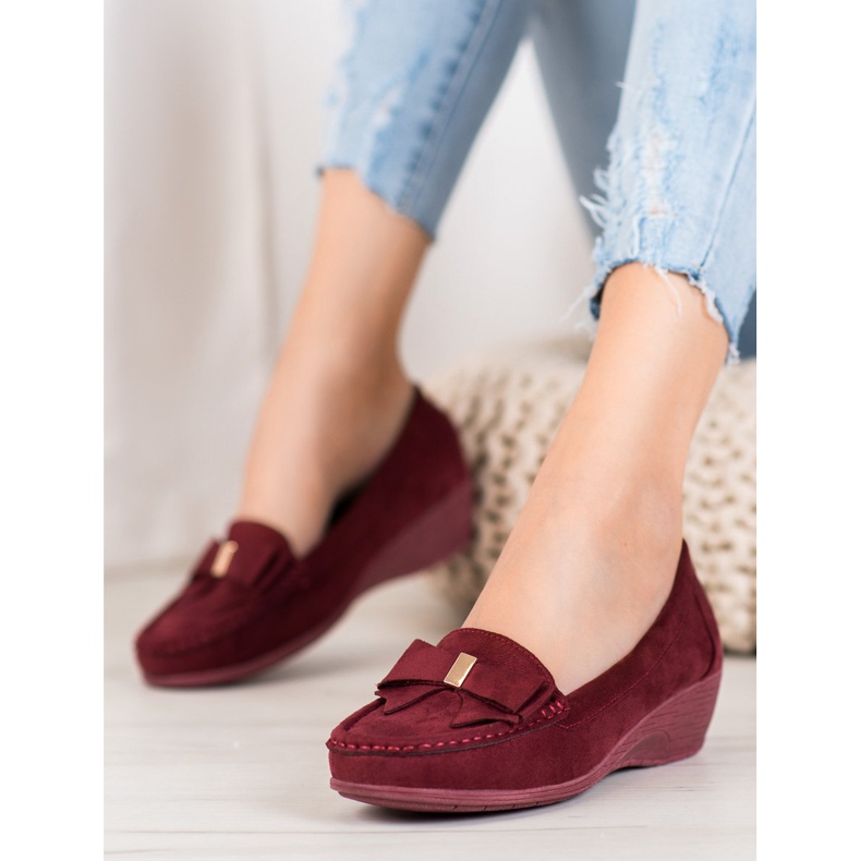 SHELOVET Burgundy ballerinas on a wedge red 1