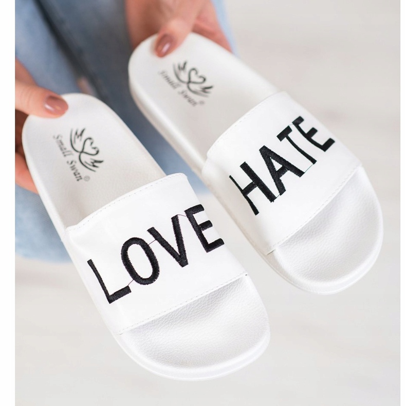 Small Swan LOVE &amp; HATE Eco Leather Slippers white 2