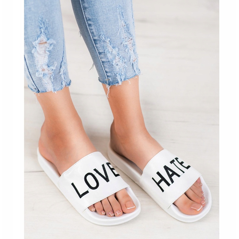 Small Swan LOVE &amp; HATE Eco Leather Slippers white 1